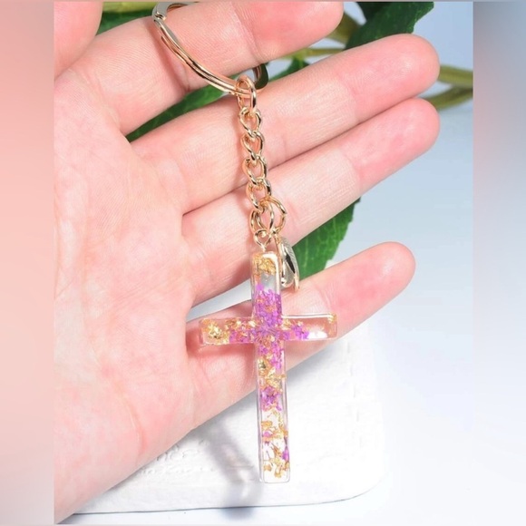 Accessories - Gold and Lavender Cross Keychain